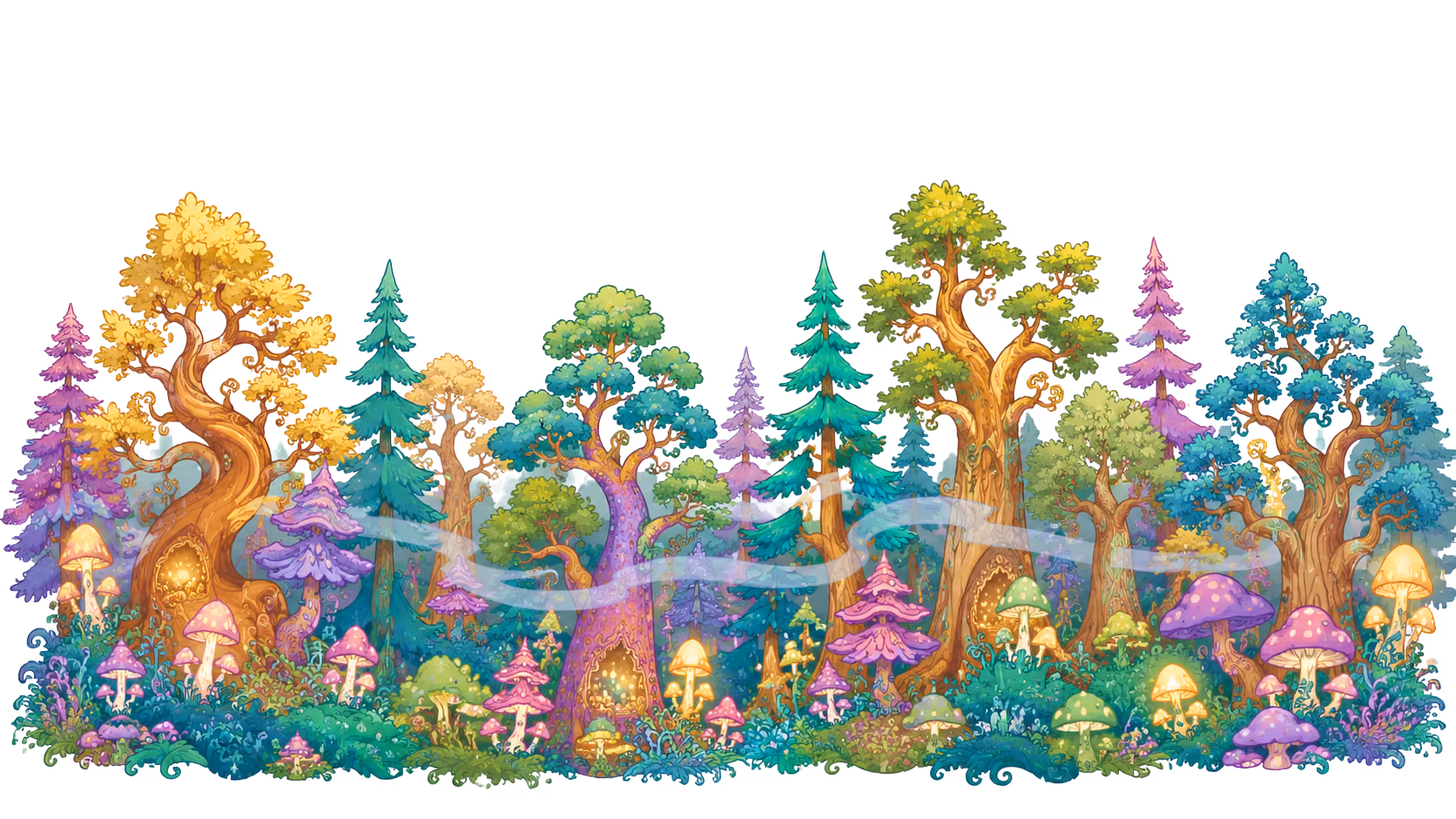 Psychedelic mushroom forest treeline