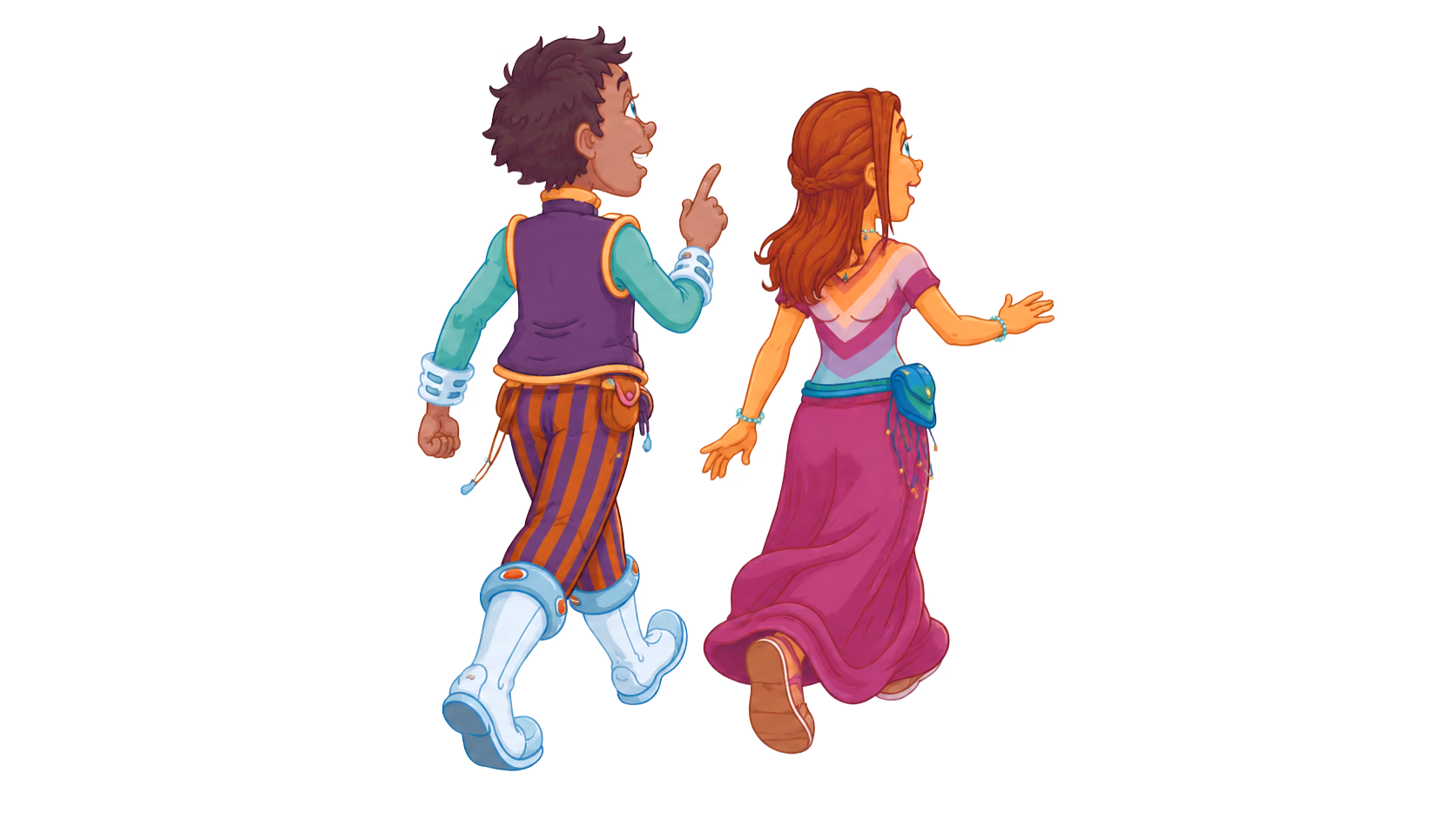 Two traveler protagonists at the sanctuary threshold